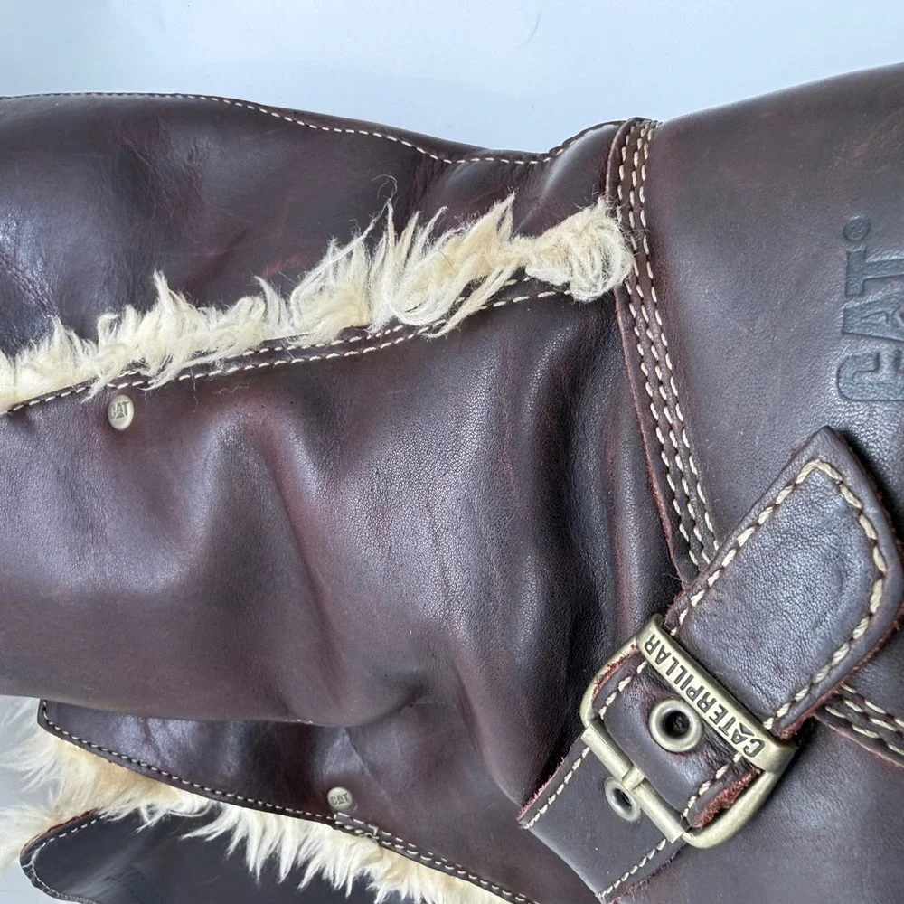 Caterpillar CAT 72433 Womens Brown Leather Faux Fur Lined Mid Calf Boots Size 9